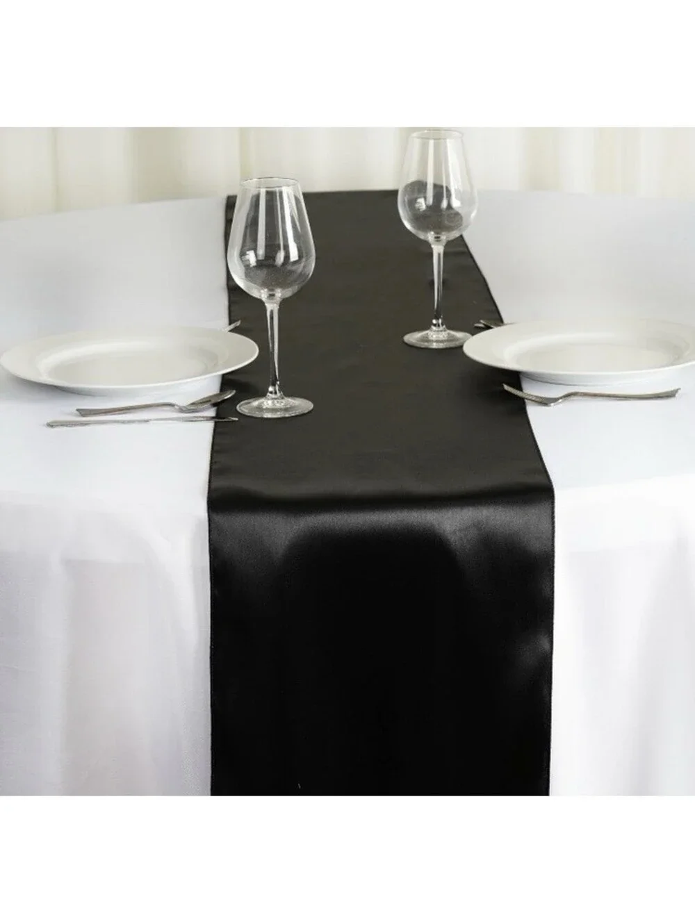 SiinvdaBZX 12 Pcs Black Satin Table Runner 12 x 108inches Long Smooth